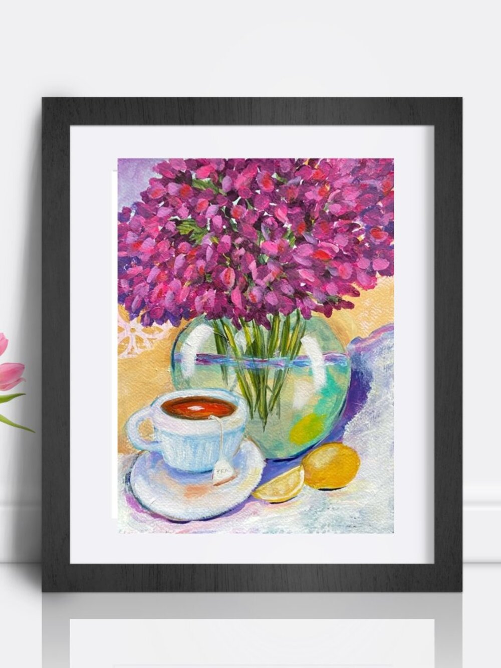 Afternoon Tea  Original Acrylic Floral Still Life  Wall Art with Tea and Lemons